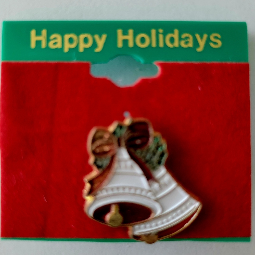 Gold and White Holiday Bell Ornament